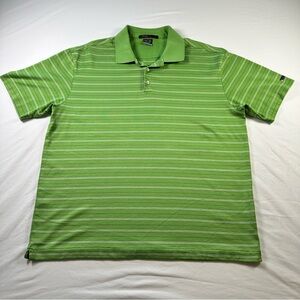 Nike Tiger Woods Golf Polo Mens Large Lime Green Striped Dri-FIT